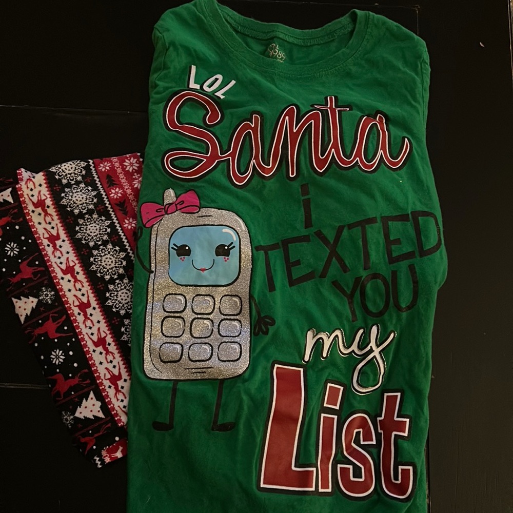 Little girl’s Christmas long sleeve shirt paired with Christmas leggings